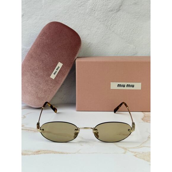 NEW Miu Miu MU A54S Rimless Sunglasses in Gold Yellow $578 main image 6